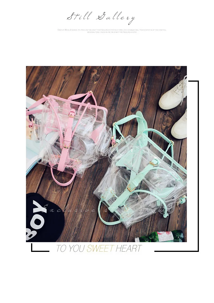 Bolsa de Ombro Rosa para a Menina Swyivy Senhora Moda Mochila Transparente Verão 2020 Novas Mulheres Geléia Plástico Viagem Bolsa Pvc 4 de ombro verão 2019 novas mulheres geléia