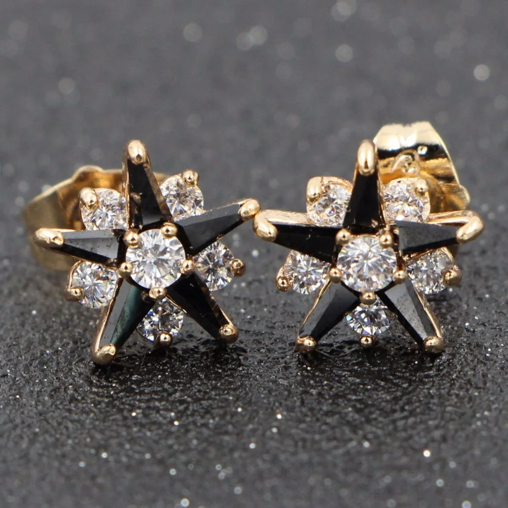 HeeZen Stud Earrings with Black Star Shaped Cubic Zirconia Push Back Earrings for Women Girl Men