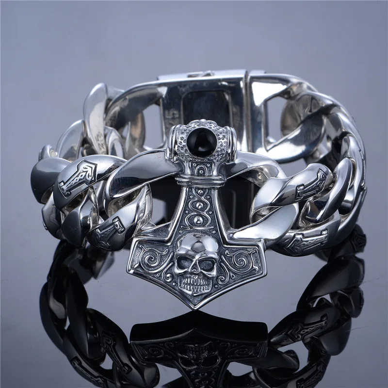 

194g 925 Sterling Silver Jewelry Make a Wish Bracelet Men Vintage S925 Solid Thai Silver Chain Pride Hand Bracelet
