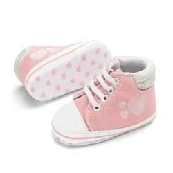 Новорожденная детская обувь для младенцев, первые ходунки, принт сердца, мягкая подошва, обувь для маленьких мальчиков и девочек, кроссовки