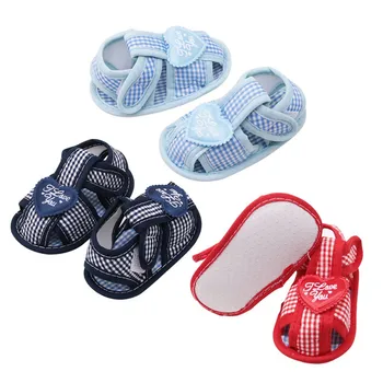 

Summer Baby Heart Plaid Print Shoes Anti-slip Soft Sole Bottom Walking Princess Shoes First Walkers