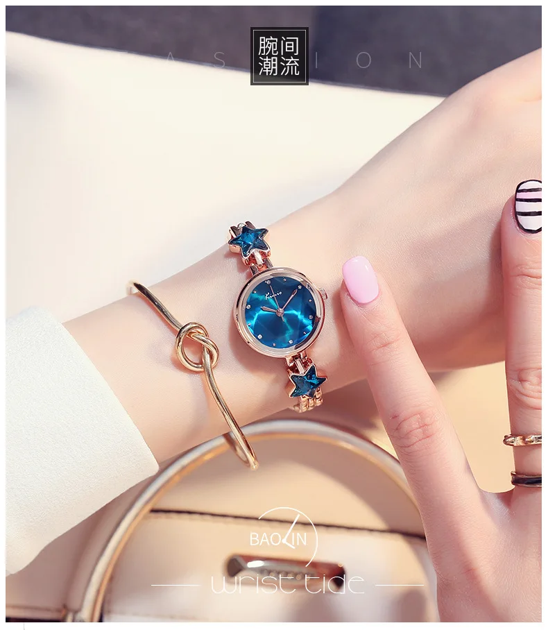 

Watch Lady Waterproof Stainless Steel Quartz Watch Star Rhinestone Women's Watch Multi-Cut Surface Mirror Bracelet