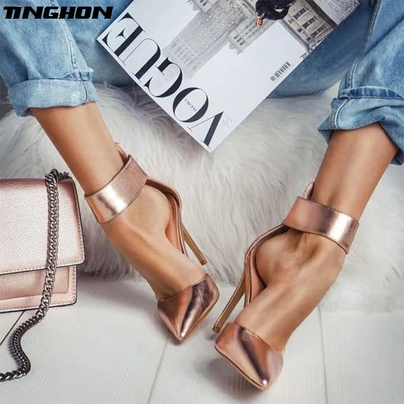 

TINGHON Autumn Champagne Gladiator Women Pumps Zipper Pointed Toe High Heels Sexy Lady Shoes Thin Heels Chaussure Pumps Shoes
