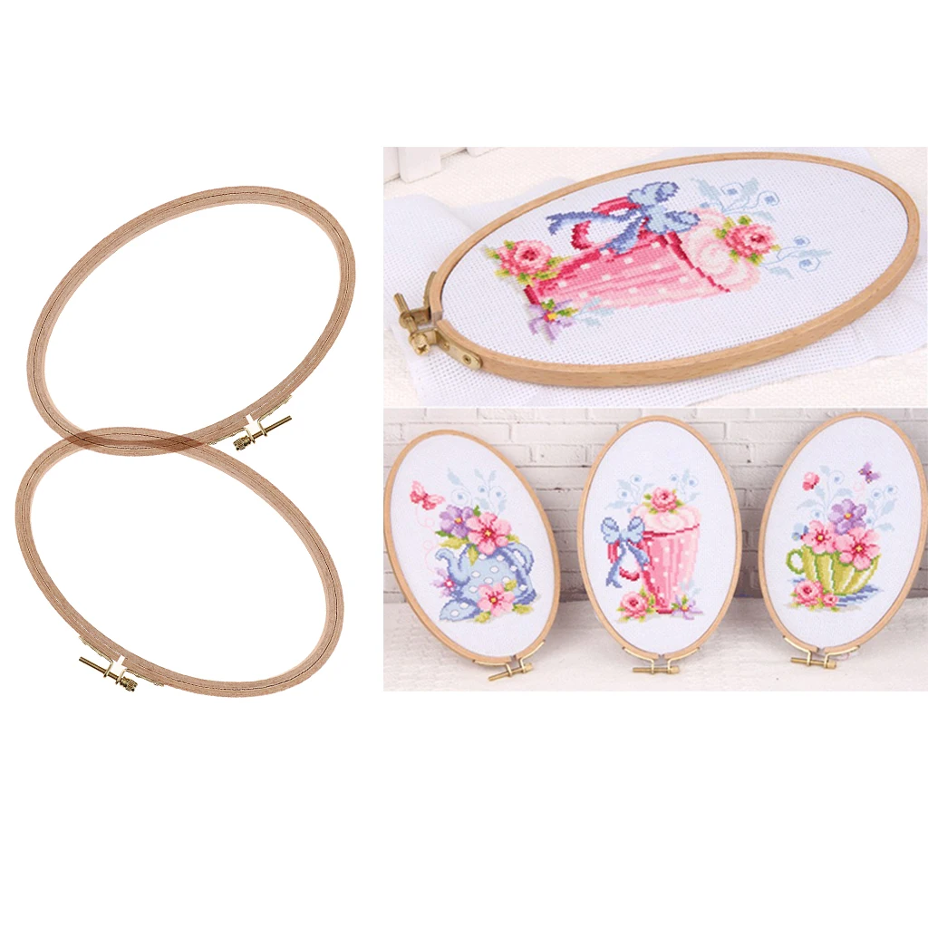 2pcs Oval Wooden Frame Hoop Circle Embroidery Set Round Machine Bamboo For Cross Stitch Hand DIY Household Craft Sewing 