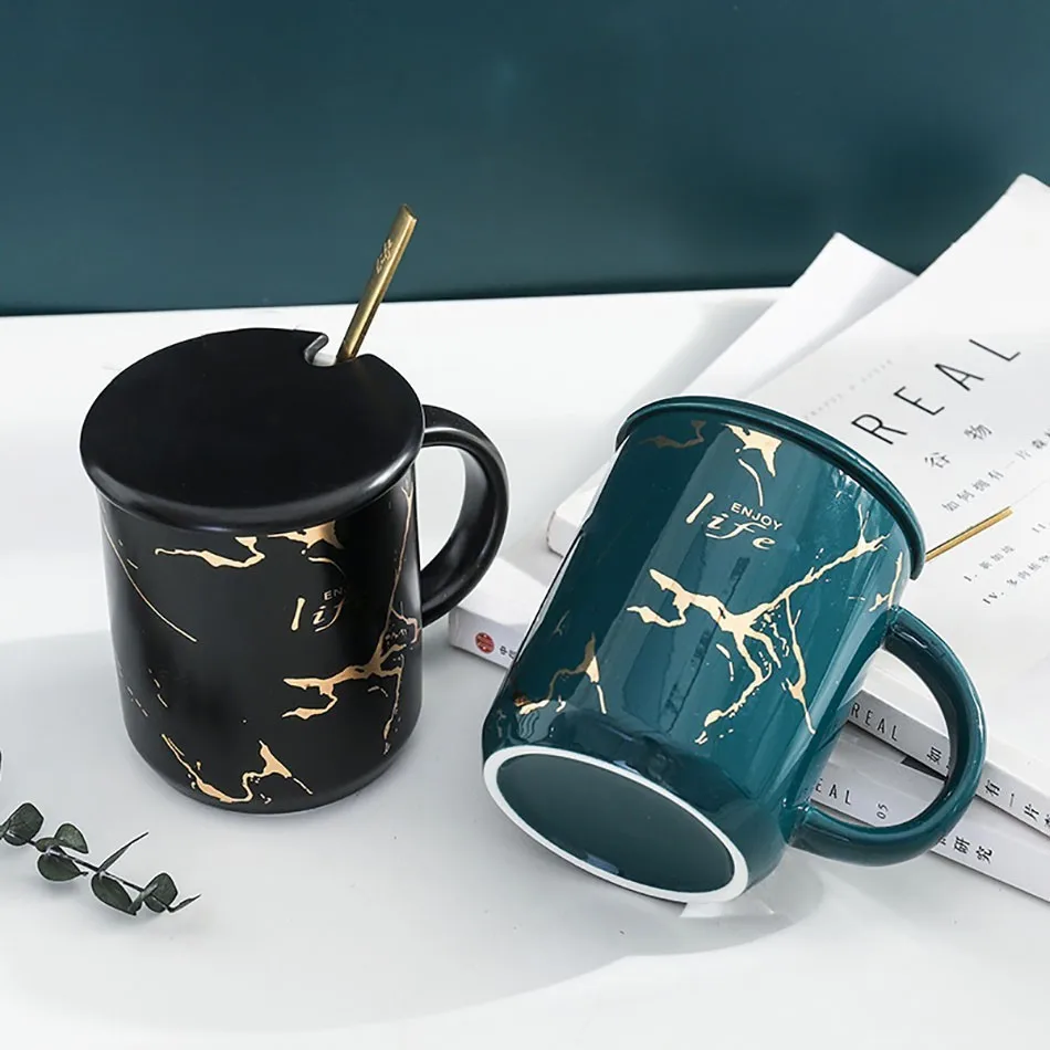 

Marble Color Creative Ceramis Cups And Mugs Office Coffee Cup With Lid And Spoon Europe Style Tea Cup Milk Mug CU070907