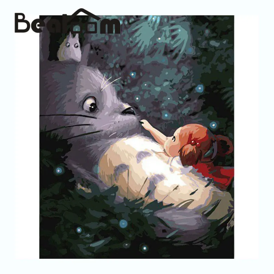 Ottieni line a basso prezzo Totoro Colorazione Aliexpress Bearoom Home Decor Galleria di Pittura A Olio DIY Disegno Colorazione Del Fumetto Totoro dai Numeri