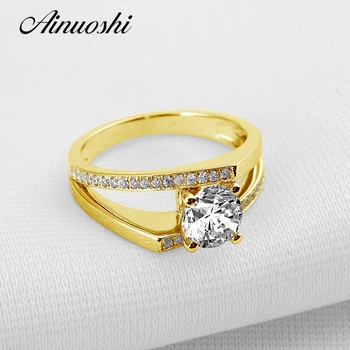 

AINUOSHI 14K Solid Yellow Gold Engagement Ring Double Pave Setting 1 ct Round Cut SONA Diamond Wedding Engagement Ring for Women
