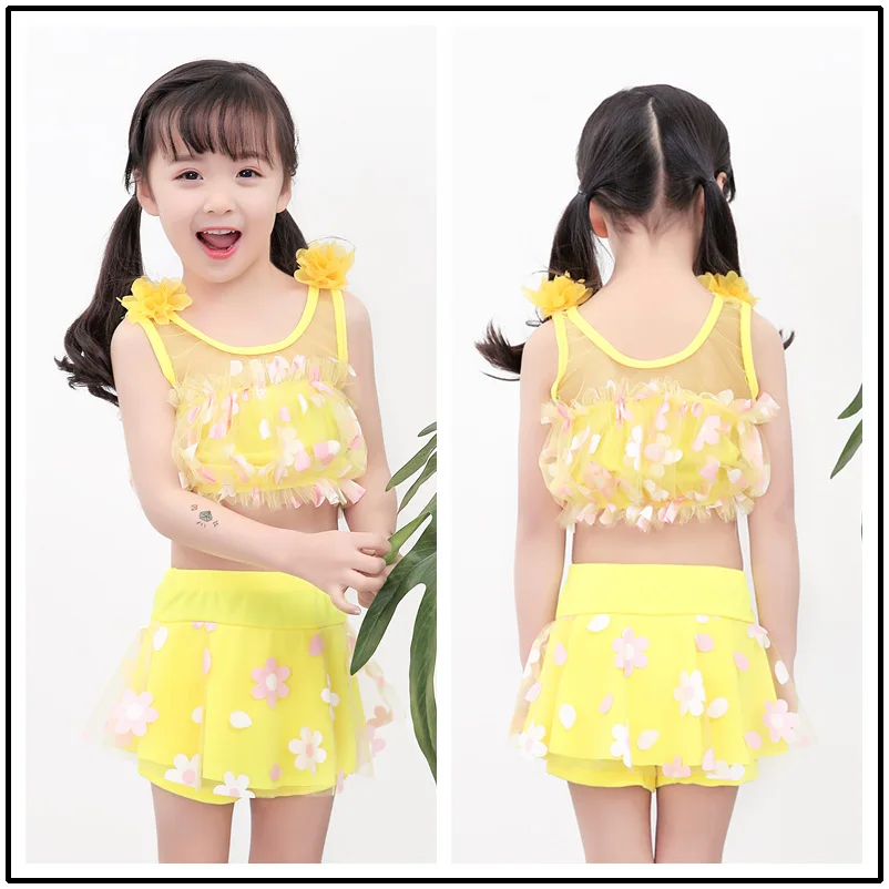 Big girl bikini sets children swimwear baby kids biquini lace flower ...