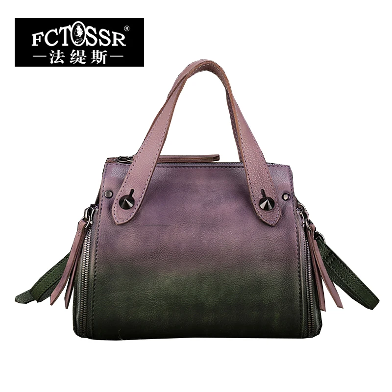 

Vintage Genuine Leather Handmade Women Handbag Rivet Cow Leather Top Handle Shoulder Bag High Capacity Female Messenger Bags