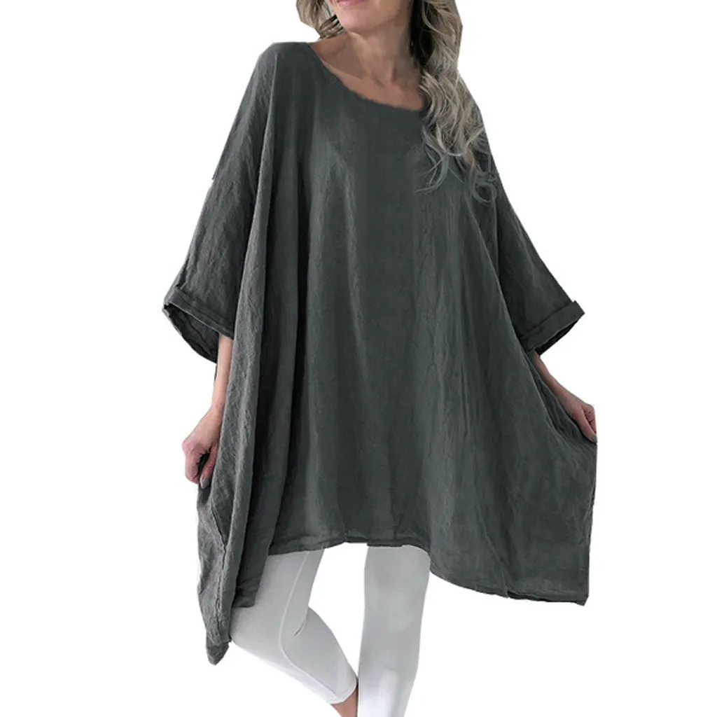 

Jaycosin clothes Women Cotton t shirt Ladys beautiful Linen Batwing Half Sleevel Shirt Irregular Hem Casual Loose shirt