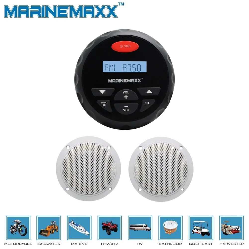 Waterproof Marine Radio FM AM MP3 Gauge Stereo+1 Pair 4'' 2 Way Marine