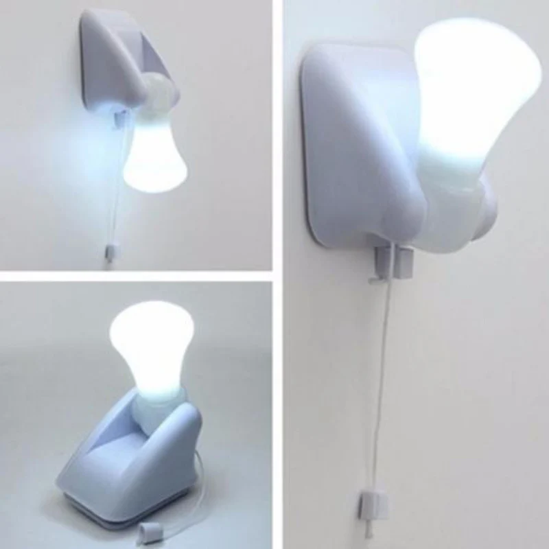 

Pull Cord Wall Lamps 3*AAA Battery LED Bulb Self Adhesive Bedroom Lamp