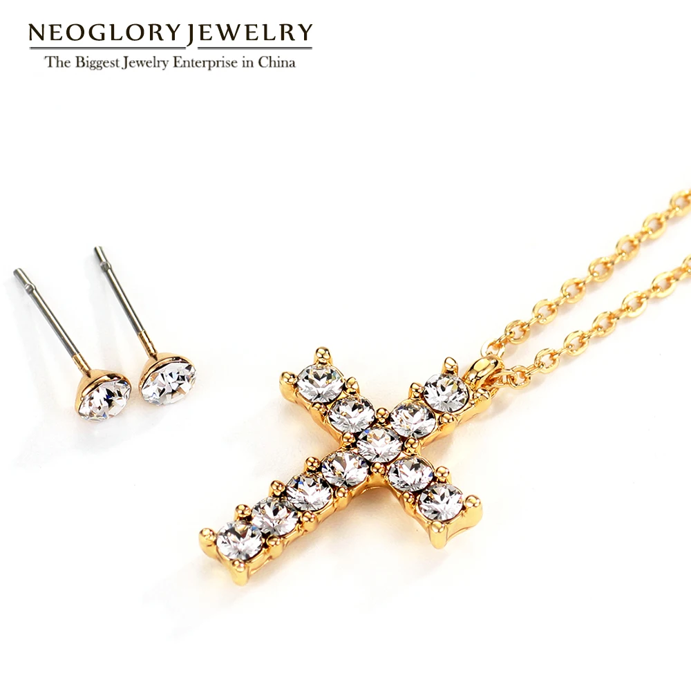 Neoglory Wedding Cross Necklaces Earrings Jewelry Sets for Women New FA Embellished with Crystals from Swarovski | Украшения и