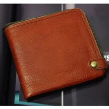 Дизайнерский кошелек из натуральной кожи винтажный круглый кошелек на молнии из натуральной кожи для мужчин коричневый