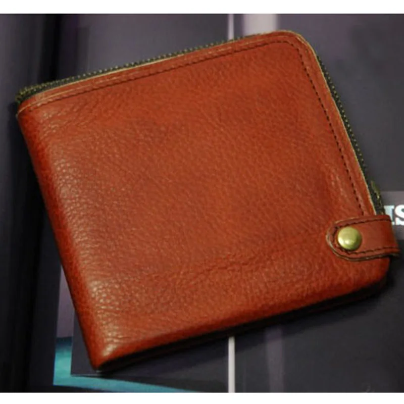 

Designer Real Leather Wallet Vintage Round zipper Genuine Leather Purse for Men Brown