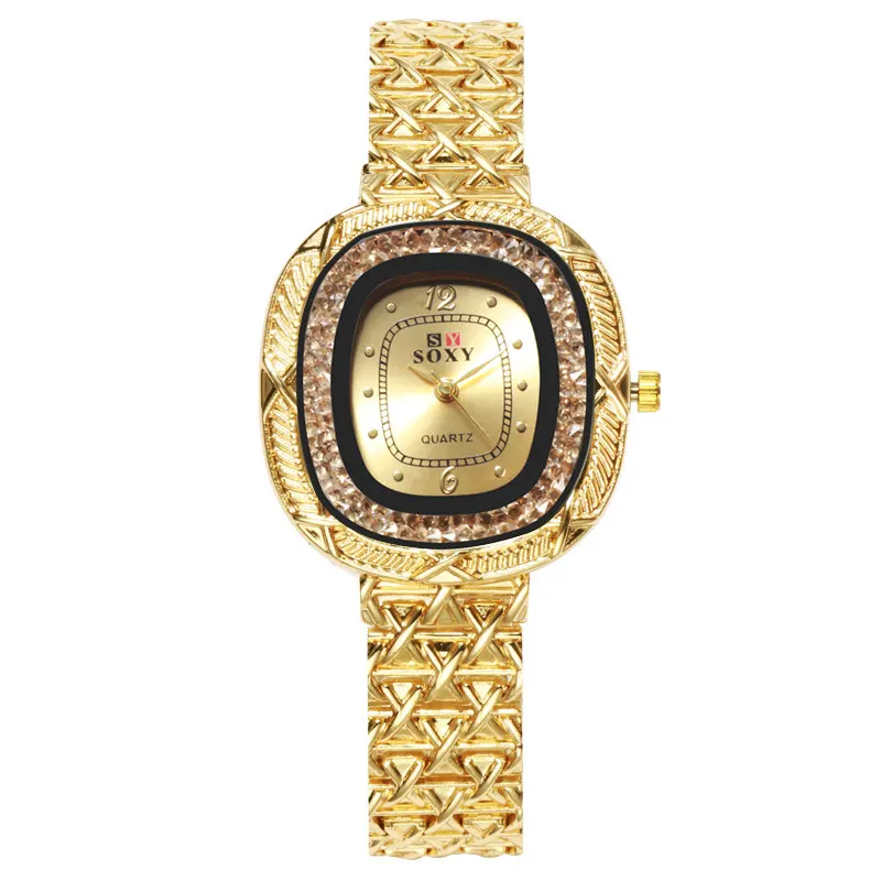 Новые женские часы SOXY Feminino Relogio, женские часы-браслет, кварцевые наручные часы, полностью Стальные Роскошные часы mujer kol saati - Цвет: Золотой