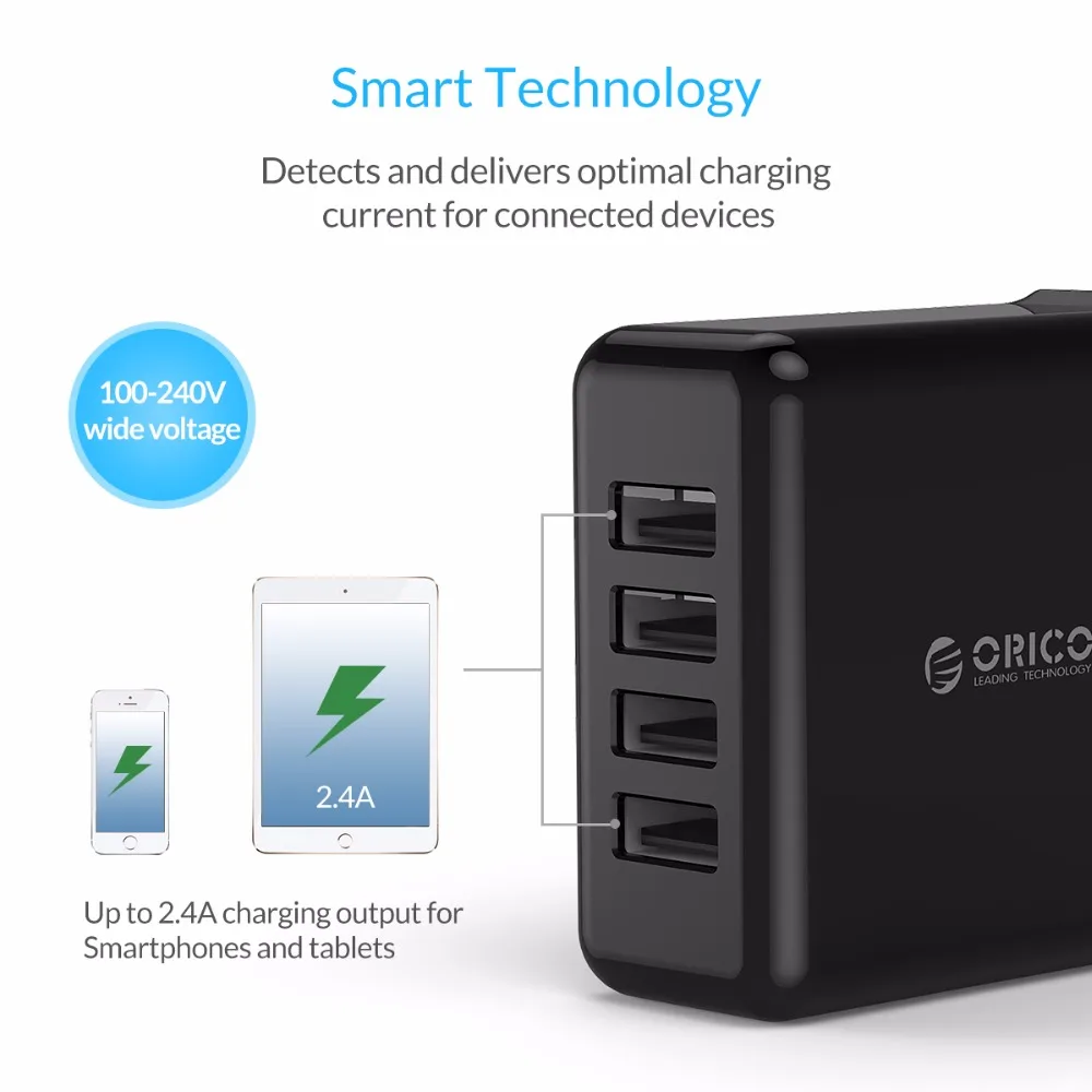 Дорожное зарядное устройство ORICO с 4 USB портами 5 В 6 8 А 34 Вт|wall charger|travel chargerusb travel