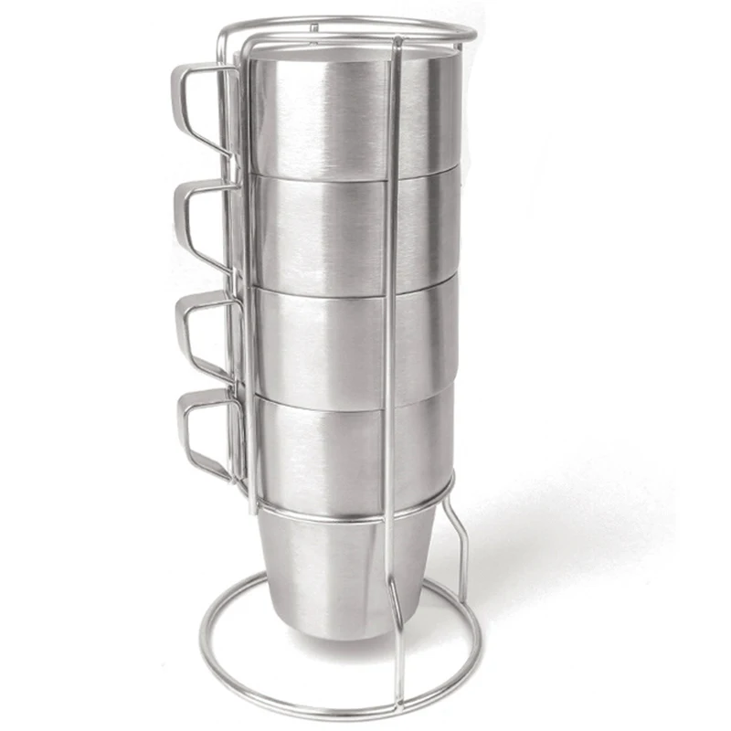 

300ml Double Wall Stainless Steel Coffee Travel Mug Sports Outdoor Portable Non Magnetic Water Beer Cup 4 Pieces In Set