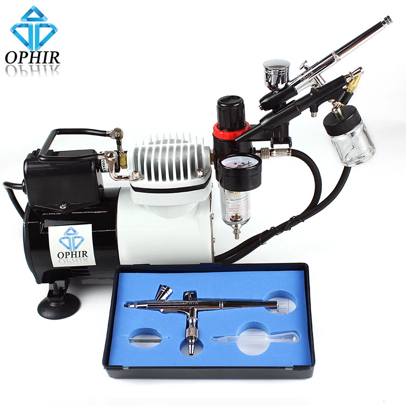 OPHIR 3x Dual-Action Airbrush Kit with Air Compressor Airbrush for Craftwork Spray Airbrushing Hobby Paint_AC114+004A+071+073