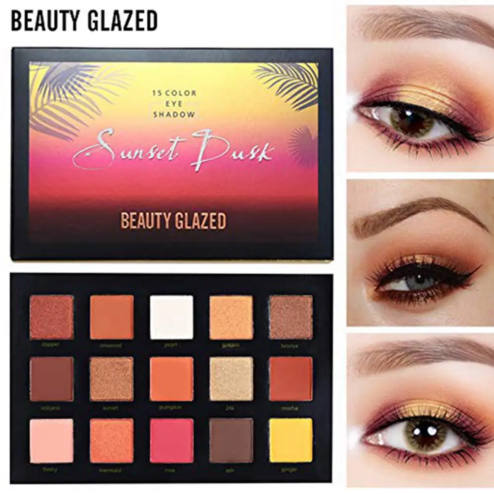 

BEAUTY GLAZED Sunset Eye Shadow Palettes 15 Colors Matte Glitter Makeup Nude Shimmer Eyeshadow Set Palette paleta de sombra