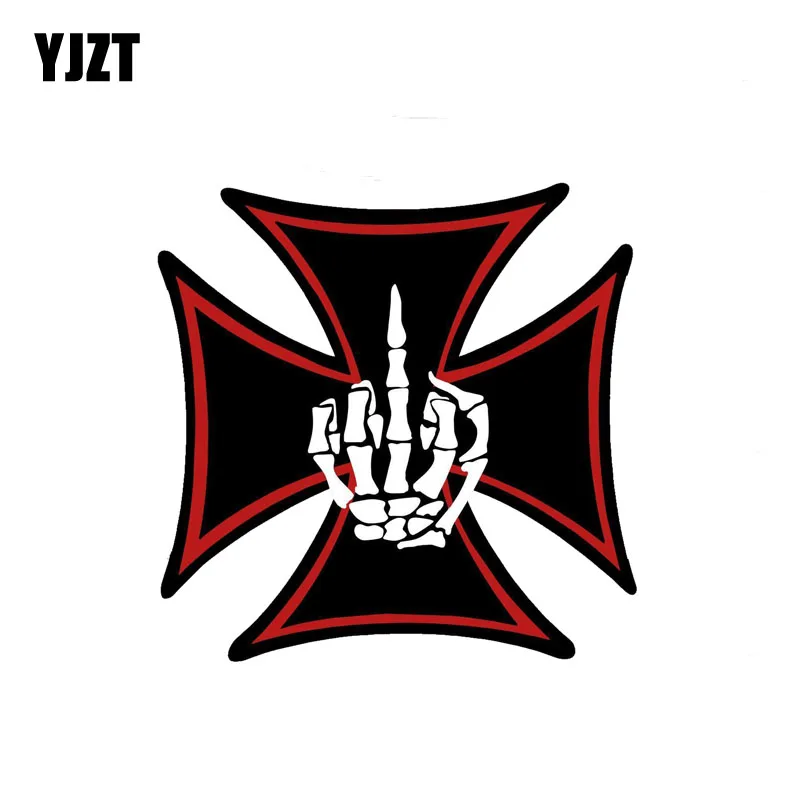 

YJZT 11.8CM*11.8CM Skull Finger Cross Car Sticker Cross Reflective Decal PVC 6-0130