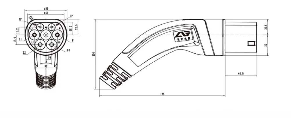 16A 32A трехфазный кабель EV type 2-type 2 IEC62196 EV зарядный штекер с 5 метровым кабелем TUV/UL для автомобильной зарядки