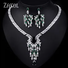 ZAKOL Luxury Bridal Wedding Jewelry Sets Vintage AAA Big Cubic Zircon Flower Necklace Earrings Set For Women Dress FSSP141