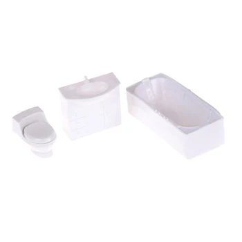 

3pcs/set Dollhouse Bathroom Closestool Bathtub Wash Basin Model Set Toy Dollhouse Miniature Bathroom Furniture
