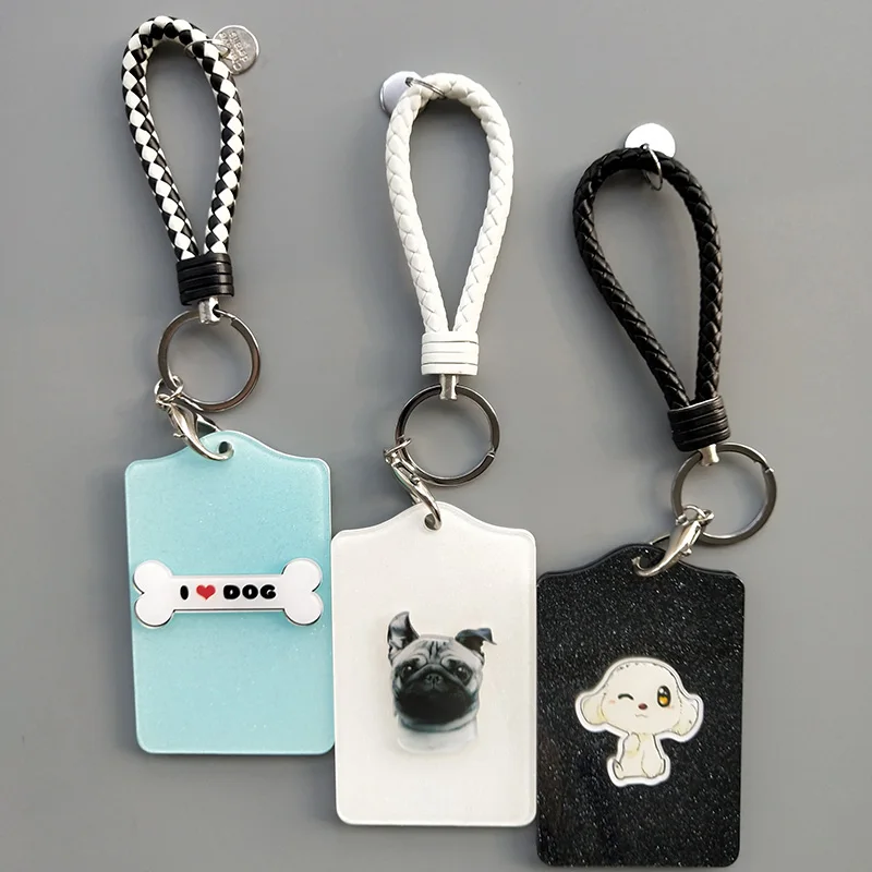 

2019 New Creative Shiny Acrylic Lovely Pet Dog Pattern Keychain Card Holder ID Badge Case Student Nurse Bank Credit Card Holders