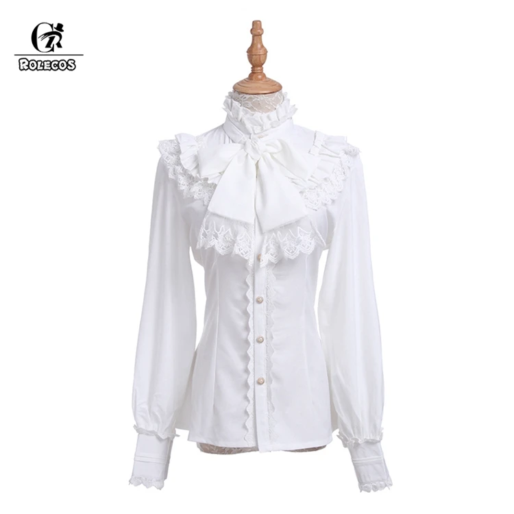ROLECOS винтажная женская рубашка Милая шифоновая блузка Лолита кружевная белая рубашка костюм косплей готическая рубашка в стиле ретро классика