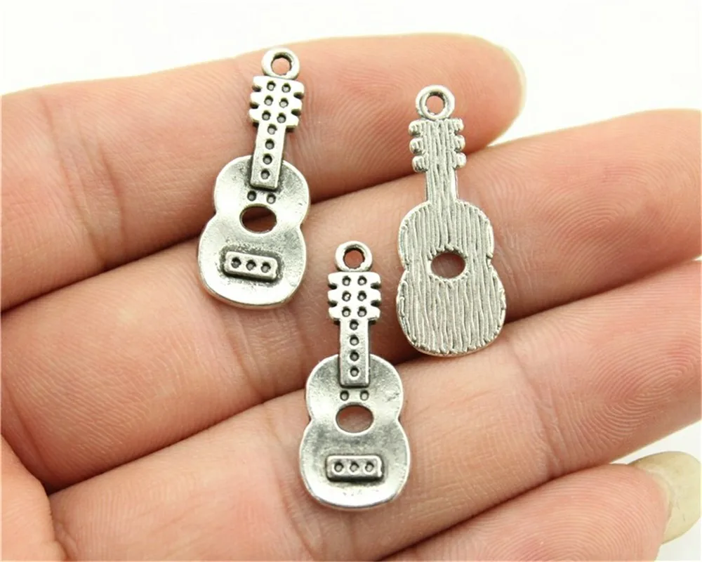 

WYSIWYG 15pcs 26x11mm Pendant Guitar Charm Pendants For Jewelry Making Antique Silver Guitar Musical Instruments Pendants