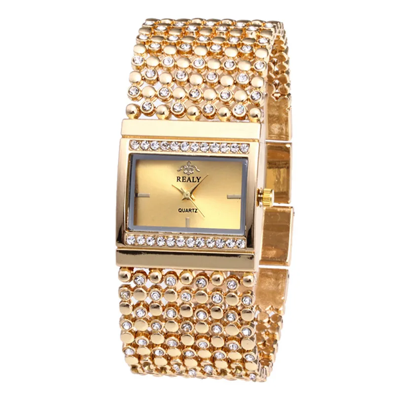 Роскошные женские часы с металлическим кварцевым ремешком, квадратным/круглым циферблатом и бриллиантом, женские часы из розового золота, элегантные минималистичные часы A30 - Цвет: Gold