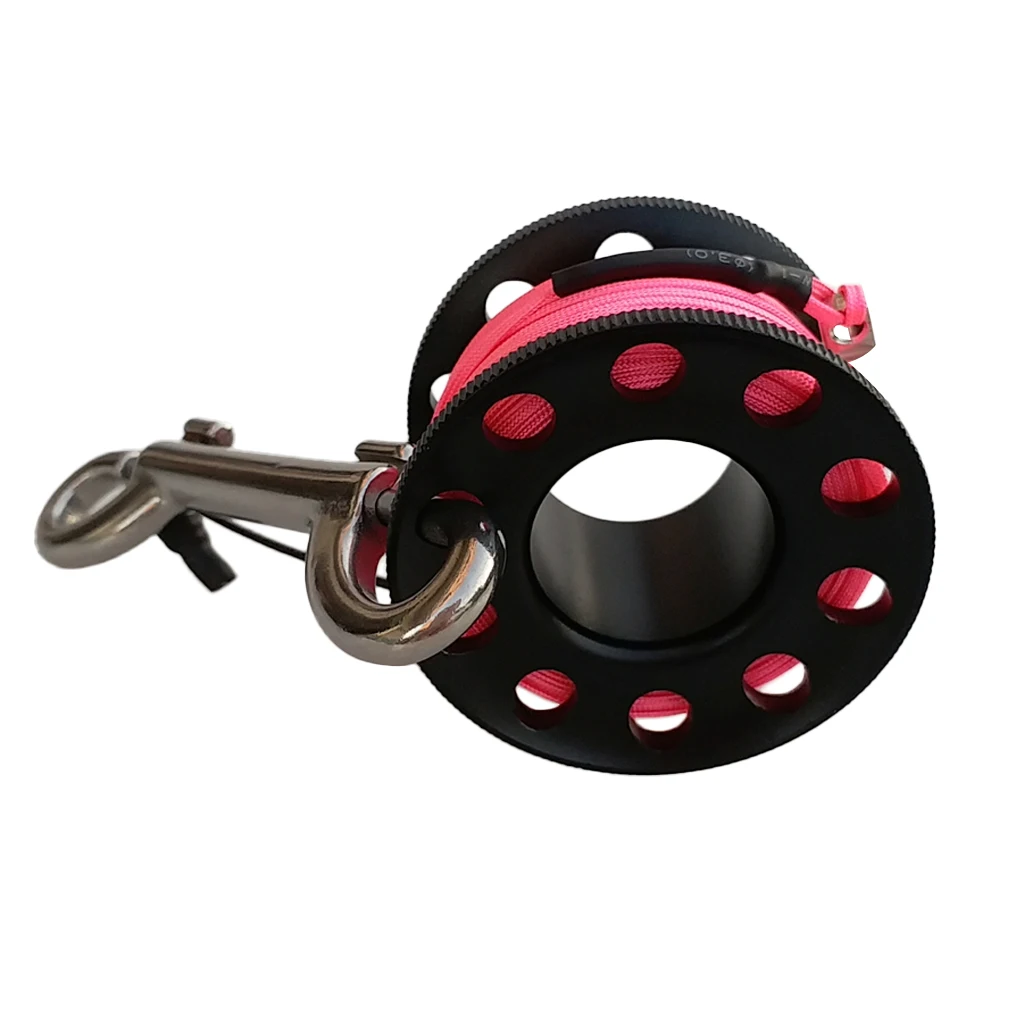 15m/49ft Finger Spool Reel with Double Ended Hook and High Visibility Pink Line  - for Scuba Diving Snorkeling Freediving