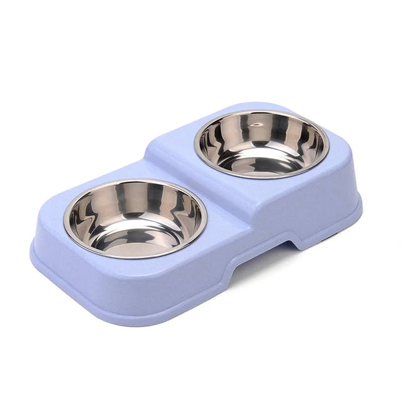 Нержавеющая сталь двойная миска для собак, щенков, кошек котенок миска для воды контейнер для корма подачи блюдо миска для воды еды - Цвет: Blue Ladder