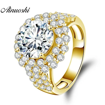 

AINUOSHI 14K Solid Yellow Gold Halo Ring 3.5ct Round Cut SONA Diamond Ring Luxurious Wedding Engagement Jewelry Gift Women Ring