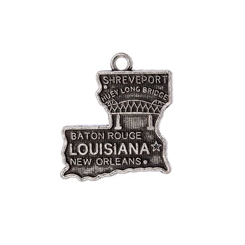 

50PCS Ancient Silver Louisiana State Dangle Charms 17.1*23.5MM Map Dangle Jewelry DIY Accessories For Bracelet&Necklace Jewelry