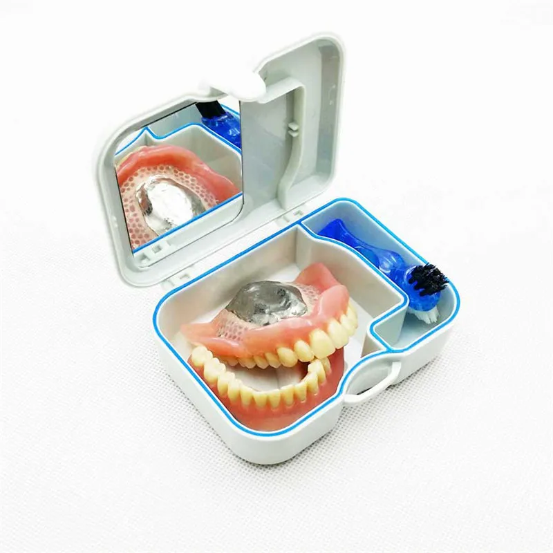 

1pcs Denture Storage Box Artificial Dental Appliance Oral Care Kit False Teeth Case Holder Container With Mirror + Clean Brush