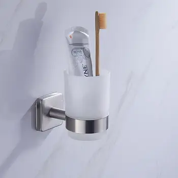 

Toothbrush Cup Holder Wall Mount Round Modern Stainless Steel Cup Shelf Bathroom Accessories Rack for Home Bathroom Restroom