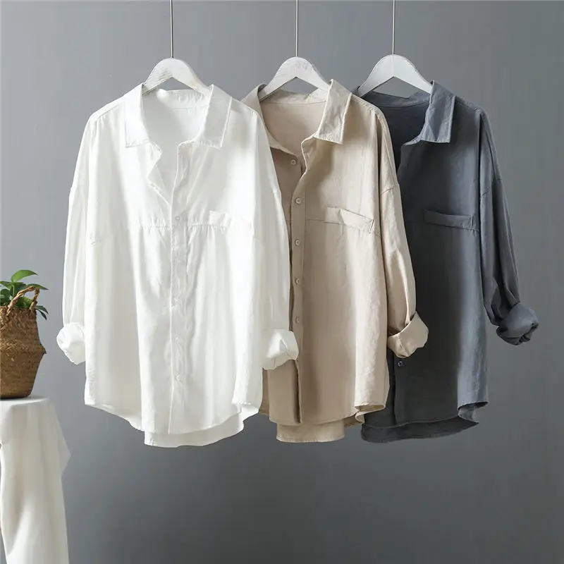 

Harajuku Shirt Blouse Women Casual Long Sleeve Tops Blusas Feminina Loose Fake Pocket Streetwear White Shirt Blouse Women Q984