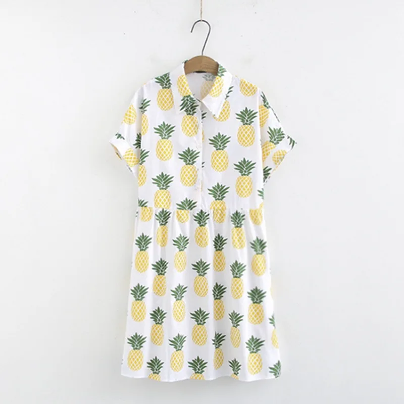 

2019 Plus Size Casual Dresses Summer Women Clothing Fashion Loose Short Sleeve Cotton pineapple printing Dress B4-136