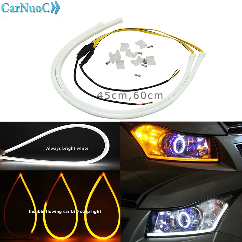 

Car Auto Amber White Flow Strip LED Flexible DRL Headlight Turn Signal Switchback Light Lamp For VW BMW AUDI Mercedes ford kia