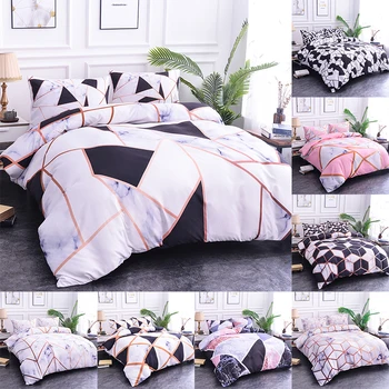

Boniu Bedroom Decor Geometric Bedding Set Marble Print Blocks Cube Black White Pink Duvet Cover Set 3pcs Fashion Bedspread Queen