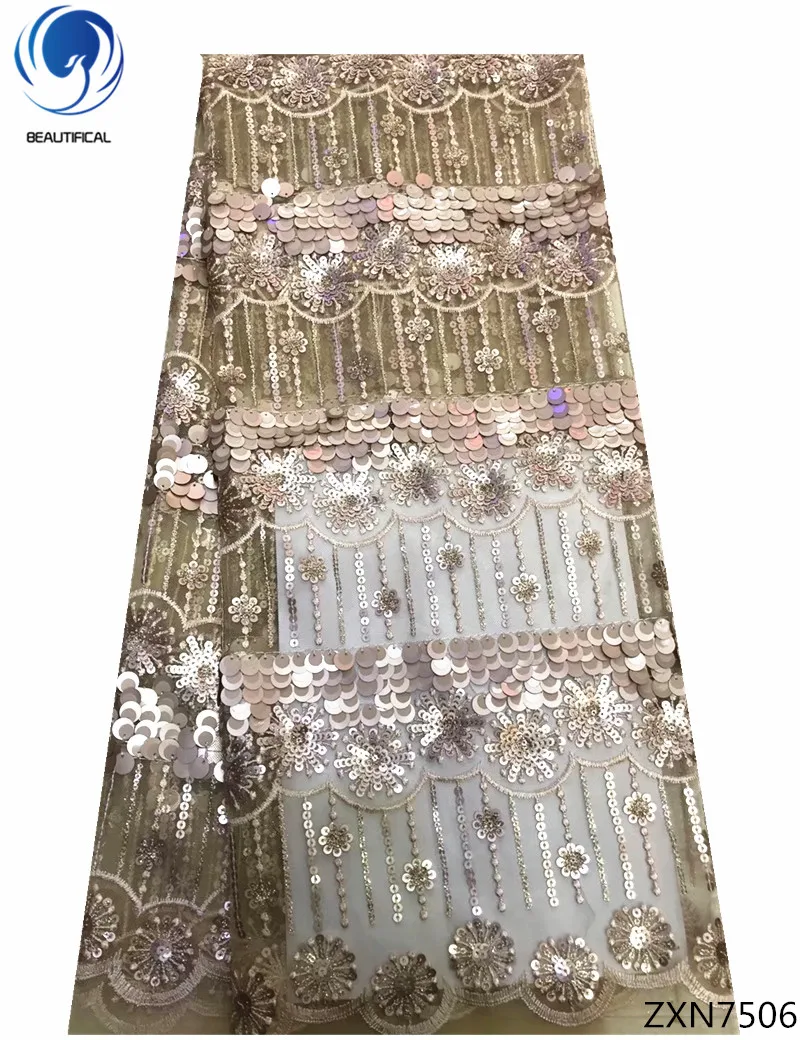 

BEAUTIFICAL Golden sequin lace fabric embroidery Ghana lace fabric high quality glitter lace fabric 5 yarsd/lot ZXN75
