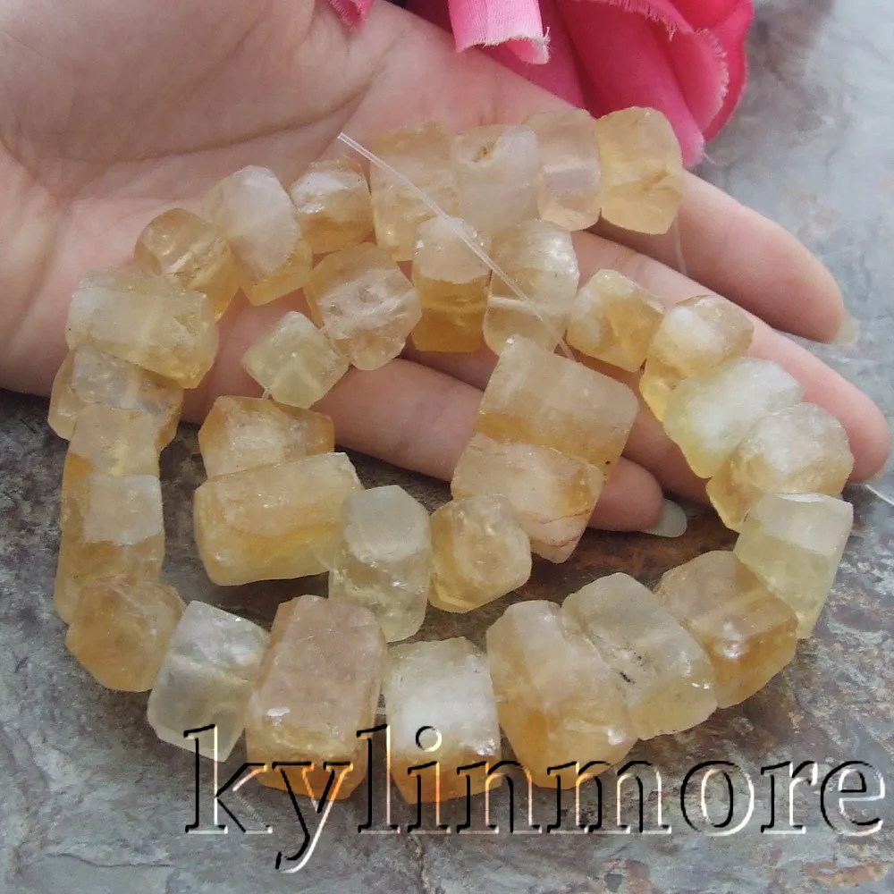 

13x20mm Yellow crystal stone Rough Cube Nugget Beads 15.5" Strands