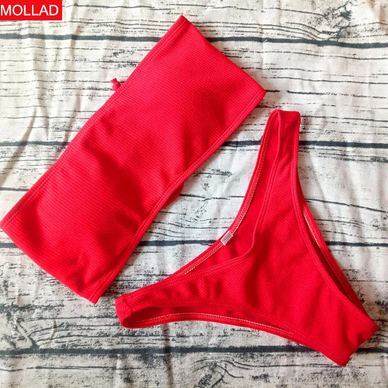 

2019 New Fashion Off Shoulder Swimwear Push Up Solid Color Beach Bathing Bikini Set