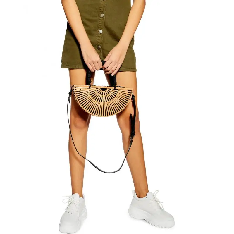 Пляжная полукруглая уличная женская сумка на плечо бамбуковые деревянные для сумок корзина выдалбливаемая ручная сумка