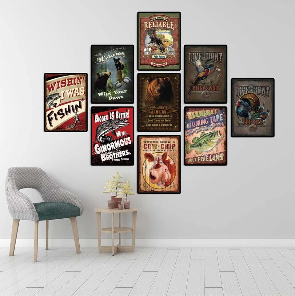 

Vinsonloud Home Decoration Print Canvas Wall art poster paintings picture Landscape Antique animal Fish bird horse