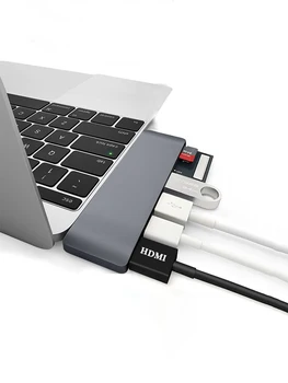 

6 in 1 typec to HDMI 4K/2K@30Hz usb c hub USB3.0*2 SD TF card 60W PD fast charging USB3.1 to usb converter adapter for mackbook