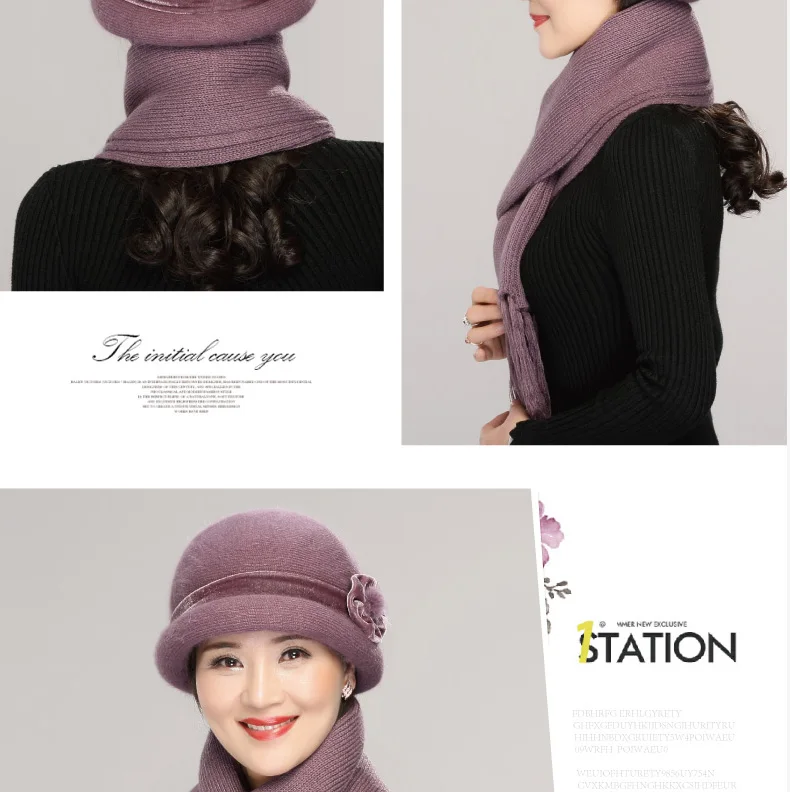Теплая шапка среднего возраста, шарф, 2 шт., шерстяная вязаная шапка для пожилых женщин, женская зимняя вязанная шерстяная шапка, утолщенный теплый шарф для мамы, B-7773