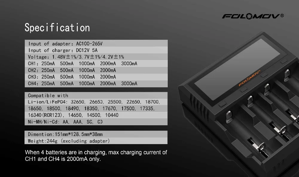 Folomov A4 интеллектуальное зарядное устройство для Li-ion/IMR/INR/ICR/LiFePO4 18650 14500 26650 AAA 3,7 4,2 в 1,48 в